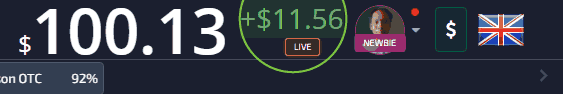 Top bar showing real time trade session balance.